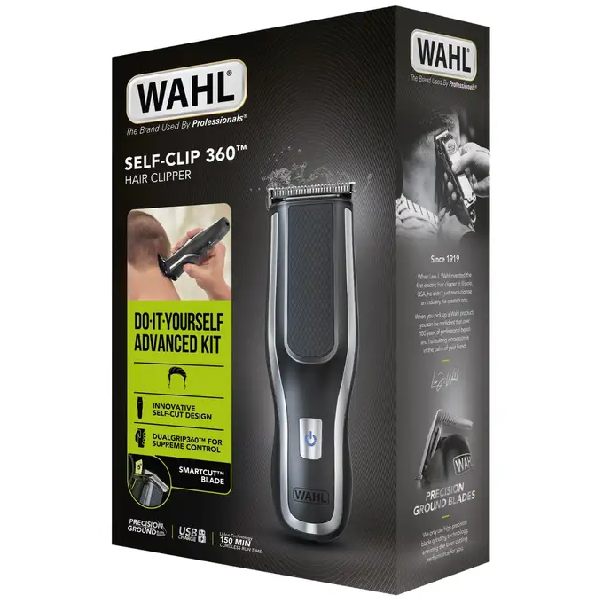 Wahl Self Clip 360 - Bezprzewodowa maszynka do strzyżenia włosów w zestawie z nakładkami 