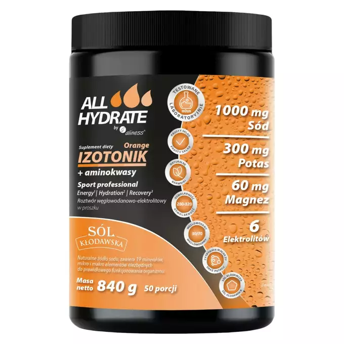 ALLHydrate - Izotonik Sport Professional Orange + Aminokwasy – Nawodnienie z dodatkiem aminokwasów 840g