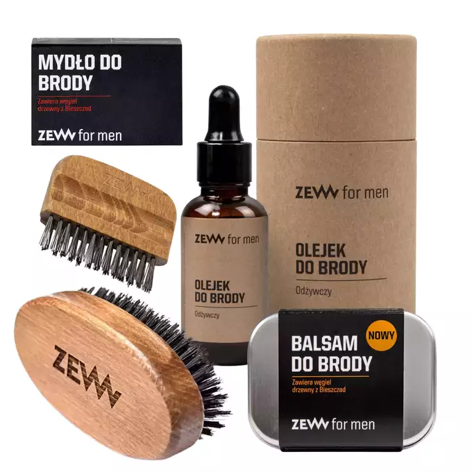 Zew for Men - Zestaw do pielęgnacji brody - kartacz, czyścik, mydło, klasyczny balsam i olejek do brody 
