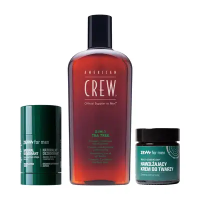 Prezent na dzień taty - American Crew żel 3w1 Tea Tree, Zew krem do twarzy oraz dezodorant 
