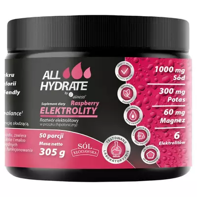 ALLHydrate - Elektrolity Raspberry – Szybkie i skuteczne nawodnienie o smaku malinowym 305g 