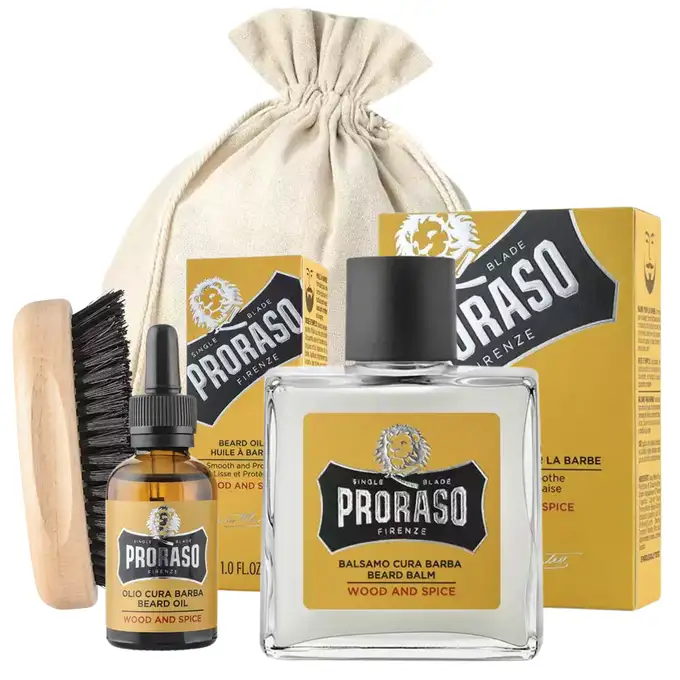 Zestaw do pielęgnacji brody Proraso Wood &amp; Spice - Olejek, balsam oraz kartacz