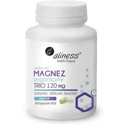 Aliness - Suplement diety - Magnez organiczny TRIO 120 mg z B6 (P-5-P) x 100 kapsułek 