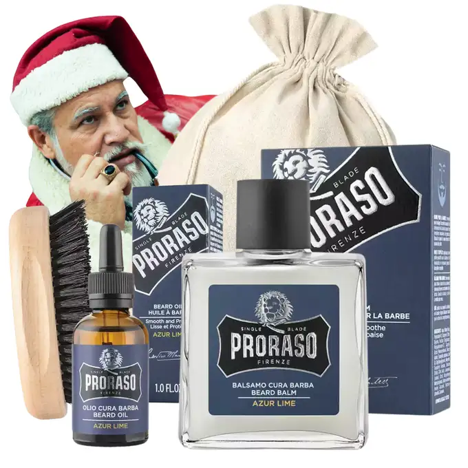 Zestaw do pielęgnacji brody Proraso Azur Lime - Olejek, balsam oraz kartacz