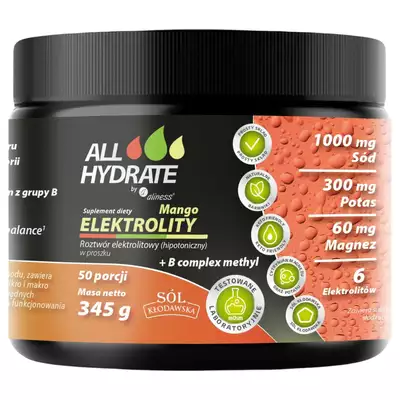 ALLHydrate - Elektrolity Mango + B complex methyl - Wzbogacone o 10 witamin z grupy B 345g