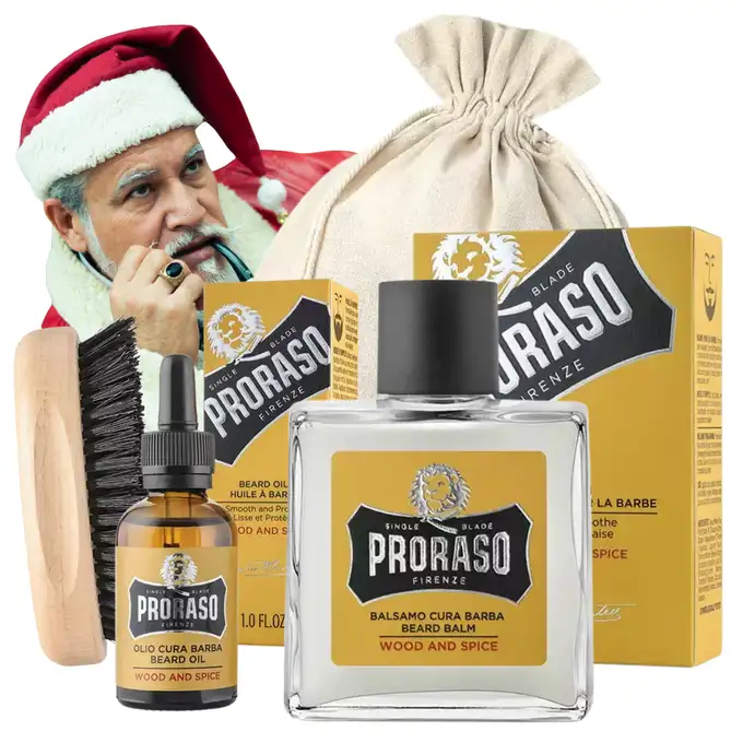 Zestaw do pielęgnacji brody Proraso Wood &amp; Spice - Olejek, balsam oraz kartacz