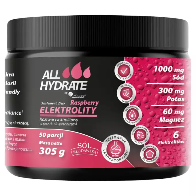 ALLHydrate - Elektrolity Raspberry – Szybkie i skuteczne nawodnienie o smaku malinowym 305g 