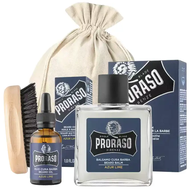 Zestaw do pielęgnacji brody Proraso Azur Lime - Olejek, balsam oraz kartacz