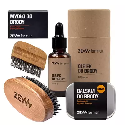 Zew for Men - Zestaw do pielęgnacji brody - kartacz, czyścik, mydło, klasyczny balsam i olejek do brody 