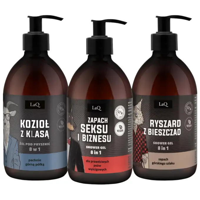 LAQ - Czyściopak MĘSKI 3x500ml: Kozioł z klasą, Seks i biznes, Ryszard z bieszczad