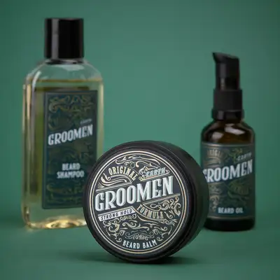 Groomen Earth STRONG - Zestaw do pielęgnacji brody mocny balsam, olejek i szampon