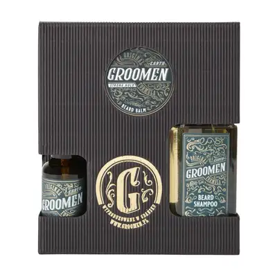 Groomen Earth STRONG - Zestaw do pielęgnacji brody mocny balsam, olejek i szampon