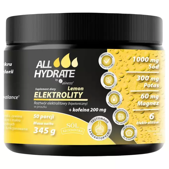 ALLHydrate - Elektrolity Lemon + Kofeina 200mg – Energia i równowaga płynów elektrolitowych 345g