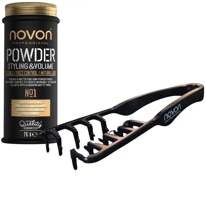 Zestaw Novon Professional: Puder do stylizacji włosów No:01 (20g) + Szeroki grzebień teksturyzujący (Czarny)
