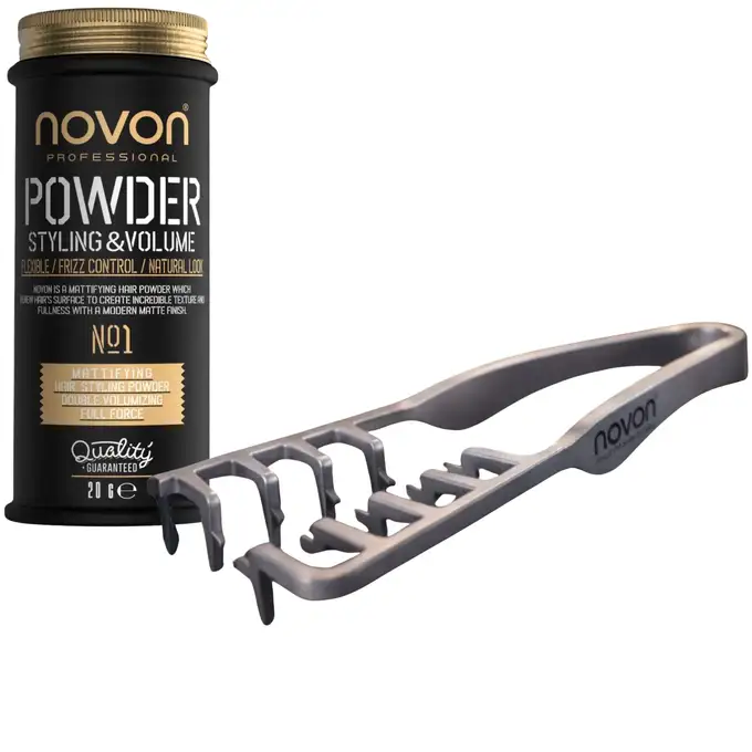 Zestaw Novon Professional: Puder do stylizacji włosów No:01 (20g) + Szeroki grzebień teksturyzujący (Szary)