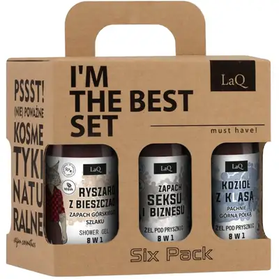 LAQ Czyściopak MĘSKI MINI 6x100ml: 2x Zapach Seksu i Biznesu, 2x Ryszard z Bieszczad, 2x Kozioł z Klasą kraft-Czarny